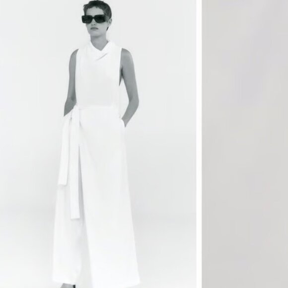NWT ZARA White Sleeveless Cowl Neck Belted Jumpsuit S BLOGGER FAV - Picture 5 of 16